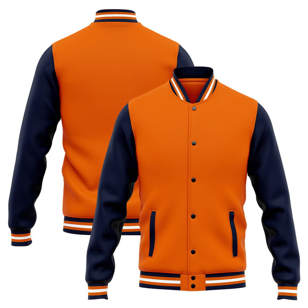 Chaqueta universitaria personalizada estilo Letterman para hombres-mujeres y jóvenes-color azul marino y naranja