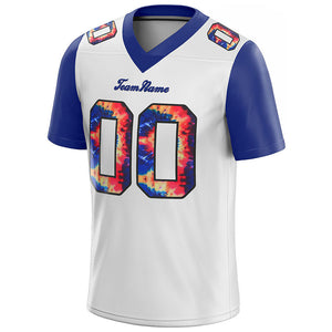 customized authentic tie dye football jersey white-royal mesh