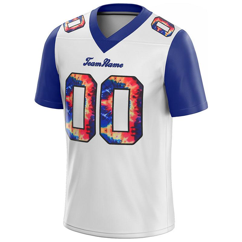 customized authentic tie dye football jersey white royal mesh