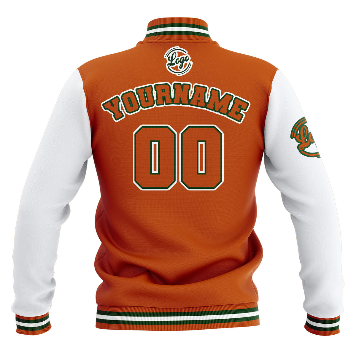 Chaquetas universitarias impermeables personalizadas en color naranja y blanco con nombre-número y logotipo bordados a medida