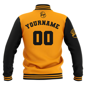 Chaquetas universitarias impermeables negras y amarillas personalizadas con nombre-número y logotipo bordados a medida
