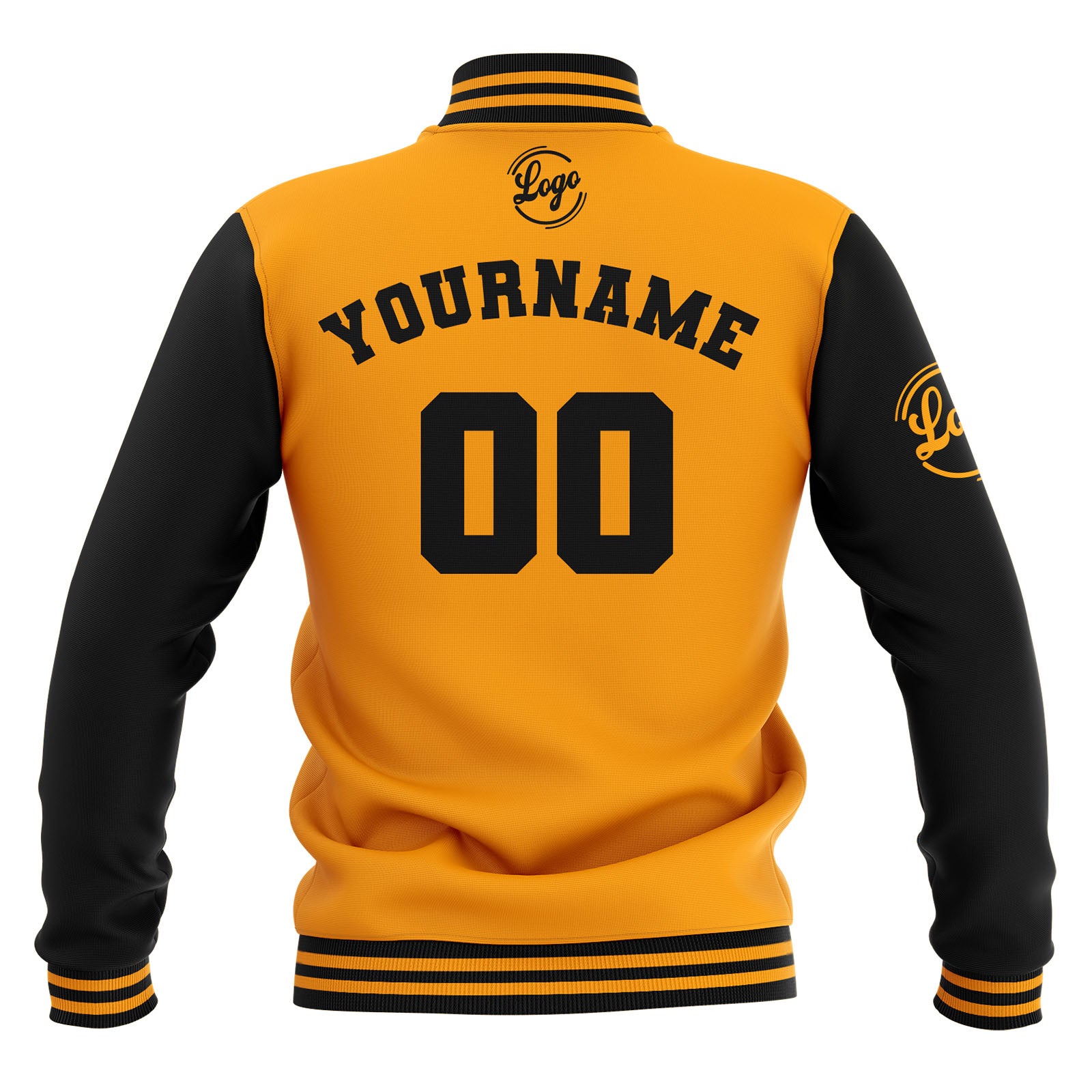 Chaquetas universitarias impermeables negras y amarillas personalizadas con nombre-número y logotipo bordados a medida