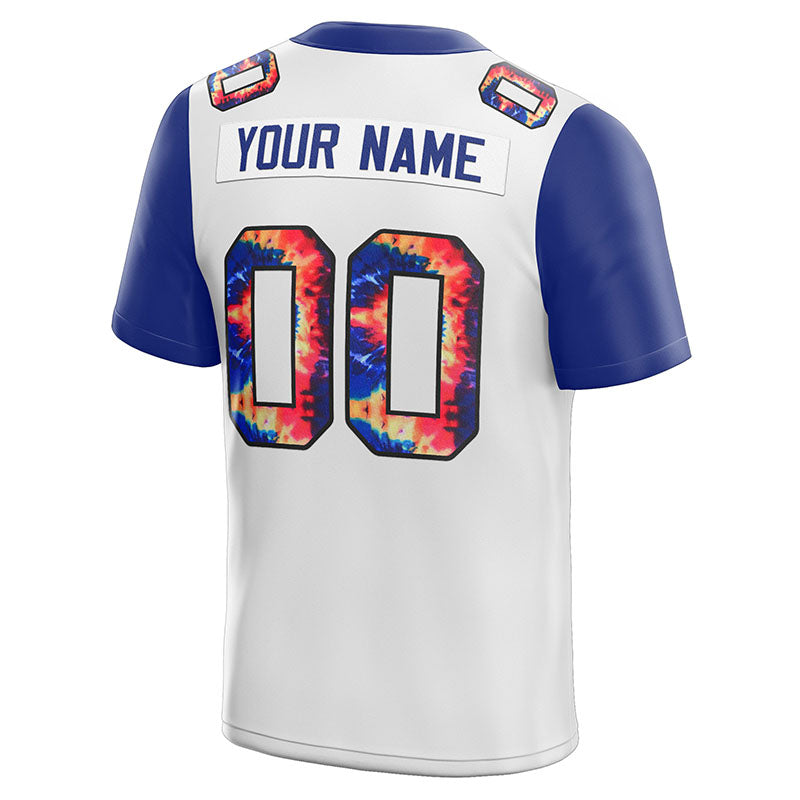 customized authentic tie dye football jersey white-royal mesh