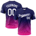Dise?o personalizado de camiseta de béisbol con estampado completo en azul marino y rojo rosado