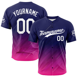 Dise?o personalizado de camiseta de béisbol con estampado completo en azul marino y rojo rosado