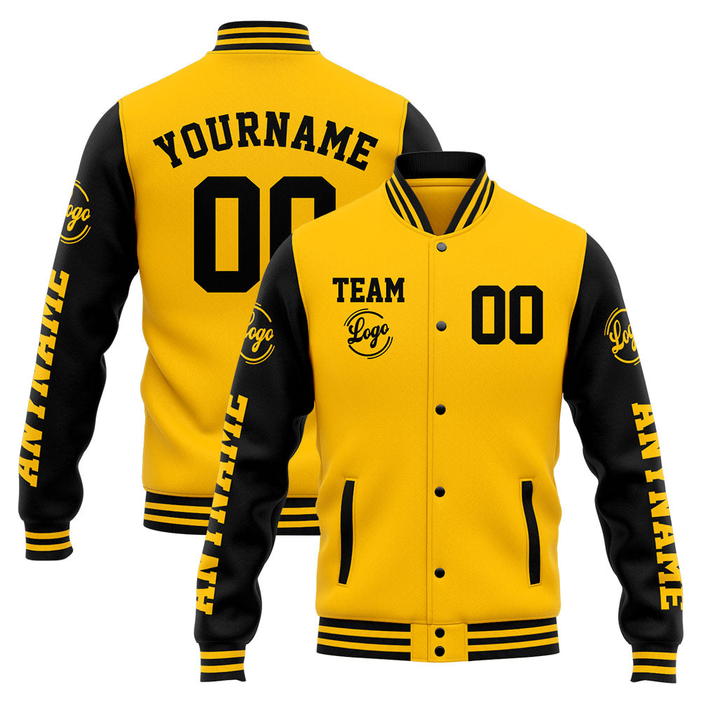 Chaqueta universitaria personalizada estilo Letterman para hombres-mujeres y jóvenes-color amarillo y negro