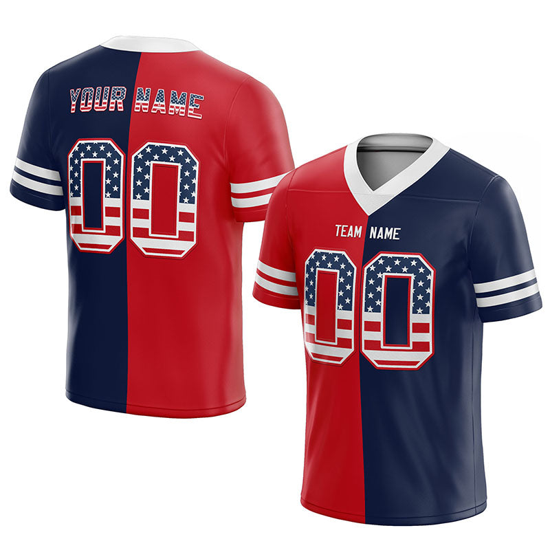 custom authentic usa flag football jersey navy-red-white mesh
