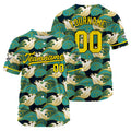 Camiseta de béisbol con dise?o personalizado estampado a todo color verde y amarillo