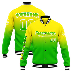 Chaqueta universitaria personalizada estilo Letterman para hombres-mujeres y jóvenes-color amarillo y verde