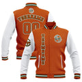 Chaquetas universitarias impermeables personalizadas en color naranja y blanco con nombre-número y logotipo bordados a medida