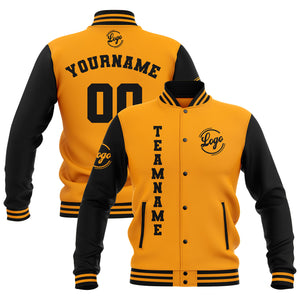 Chaquetas universitarias impermeables negras y amarillas personalizadas con nombre-número y logotipo bordados a medida