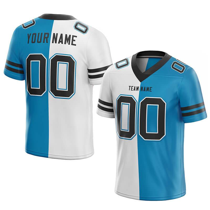 custom authentic split fashion football jersey blue-black-white mesh