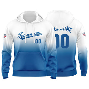 Sudadera con capucha personalizada con degradado para hombre-mujer-niña o niño Estampa tu logotipo-nombre o número en blanco y azul
