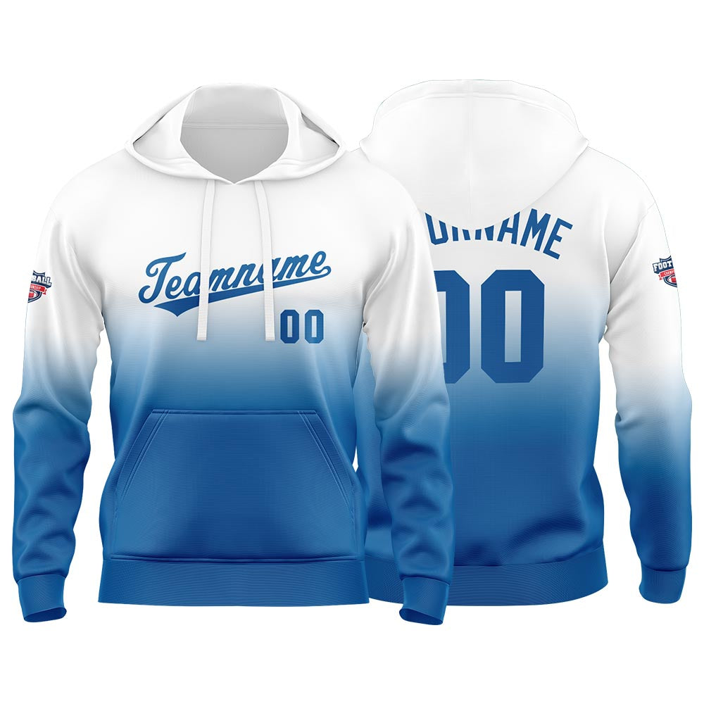 Sudadera con capucha personalizada con degradado para hombre-mujer-niña o niño Estampa tu logotipo-nombre o número en blanco y azul