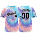 Dise?o personalizado de camiseta de béisbol con estampado completo en azul rosa y morado