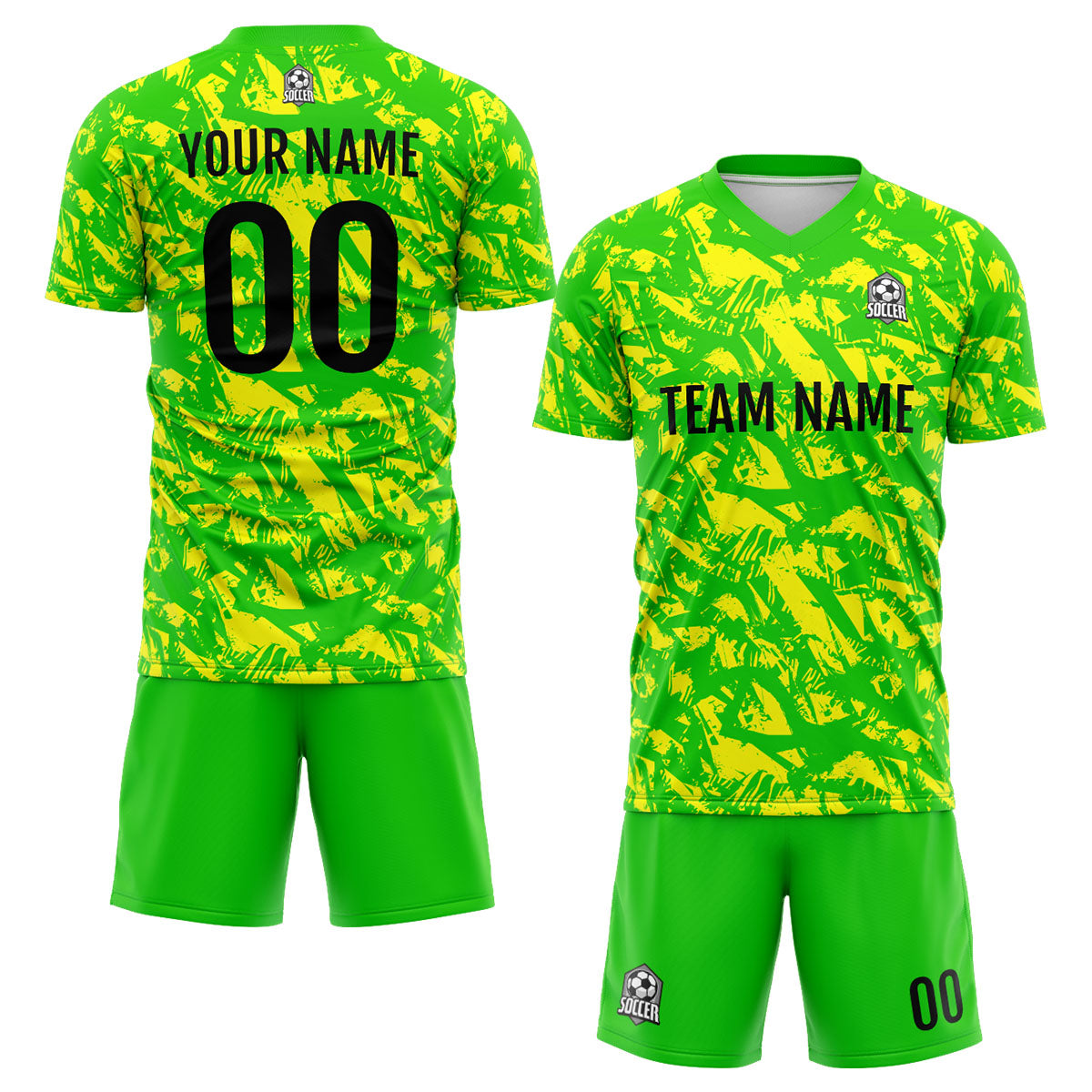 Conjunto personalizado de camiseta de fútbol verde y amarillo para niños y adultos
