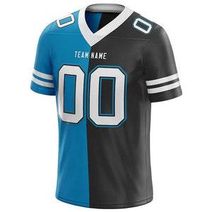 custom authentic split fashion football jersey blue-black-white mesh