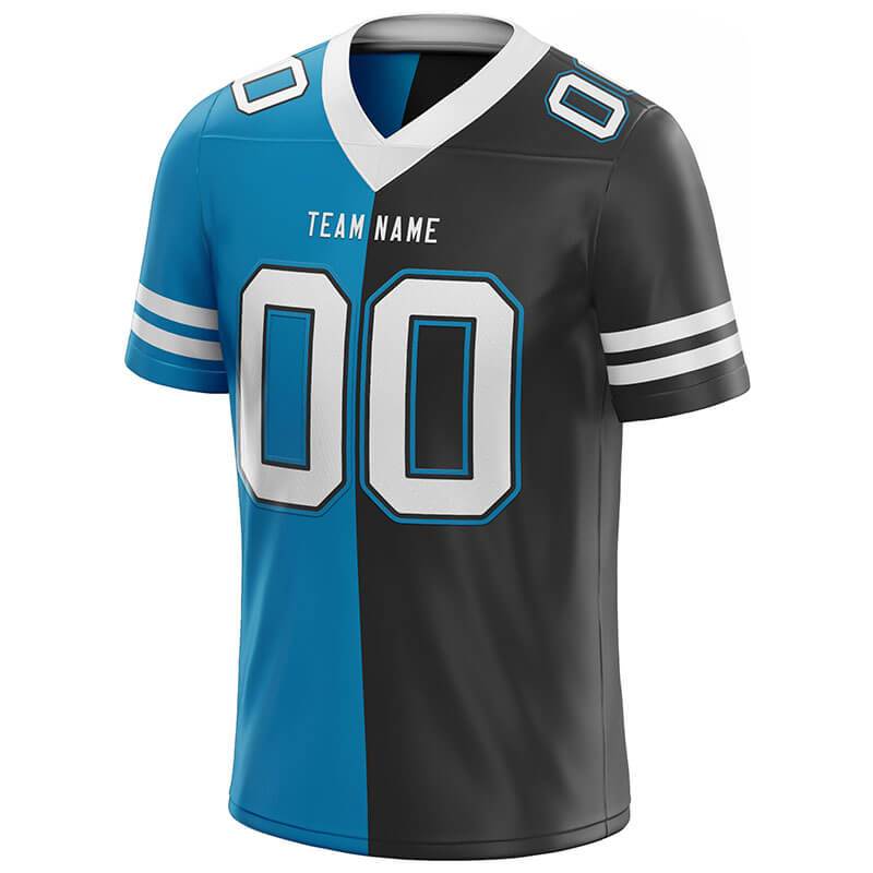 custom authentic split fashion football jersey blue-black-white mesh