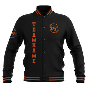 Chaquetas universitarias impermeables negras y naranja oscuro personalizadas con nombre-número y logotipo bordados a medida