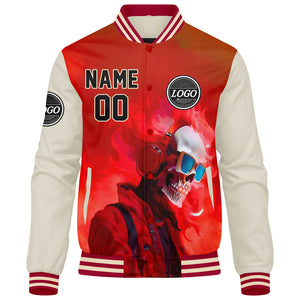 Chaqueta universitaria personalizada estilo Letterman para hombres-mujeres y jóvenes-color rojo crema
