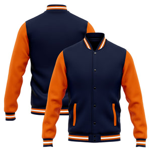 Chaqueta universitaria personalizada estilo Letterman para hombres-mujeres y jóvenes-color azul marino y naranja