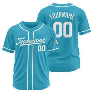 Camiseta de béisbol personalizada con diseño bordado & estilo hip hop & color azul claro y blanco