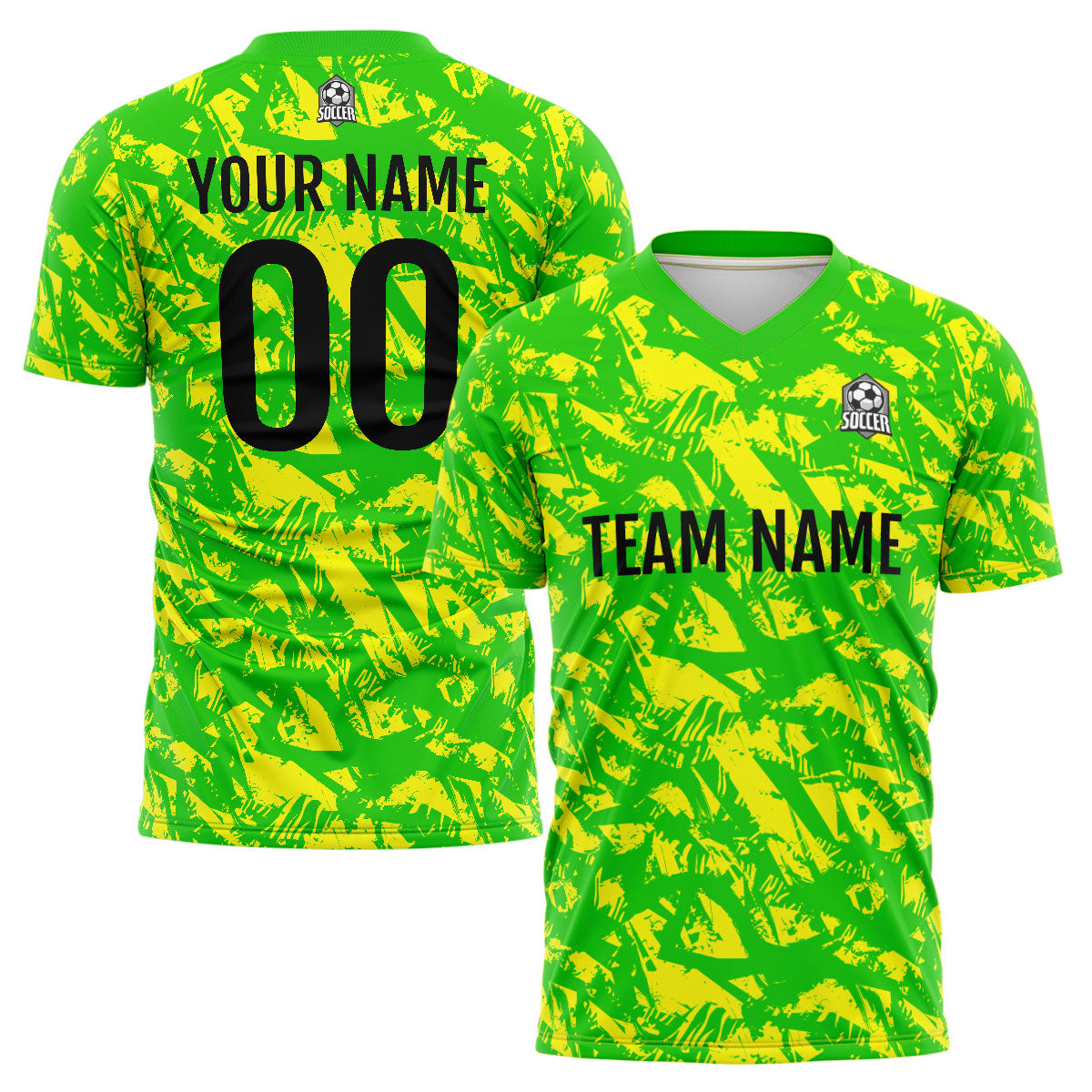 Conjunto personalizado de camiseta de fútbol verde y amarillo para niños y adultos