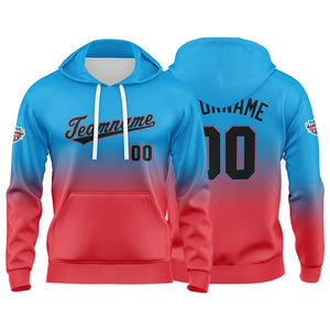 Sudadera con capucha personalizada con degradado para hombre-mujer-niña o niño Estampa tu logotipo-nombre o número en azul y rojo