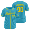 Camiseta de béisbol personalizada con diseño bordado & estilo hip hop & color azul claro y amarillo
