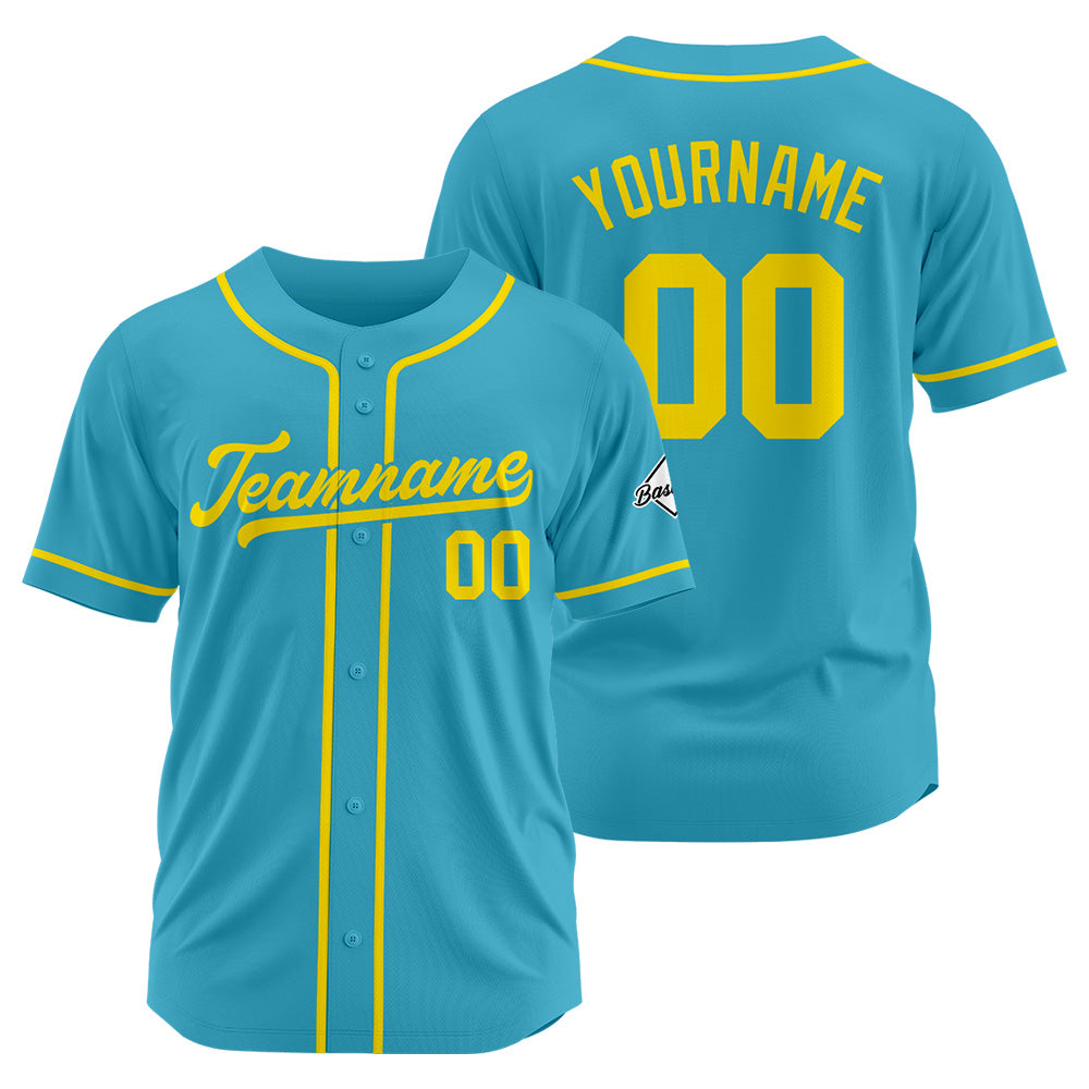 Camiseta de béisbol personalizada con diseño bordado & estilo hip hop & color azul claro y amarillo