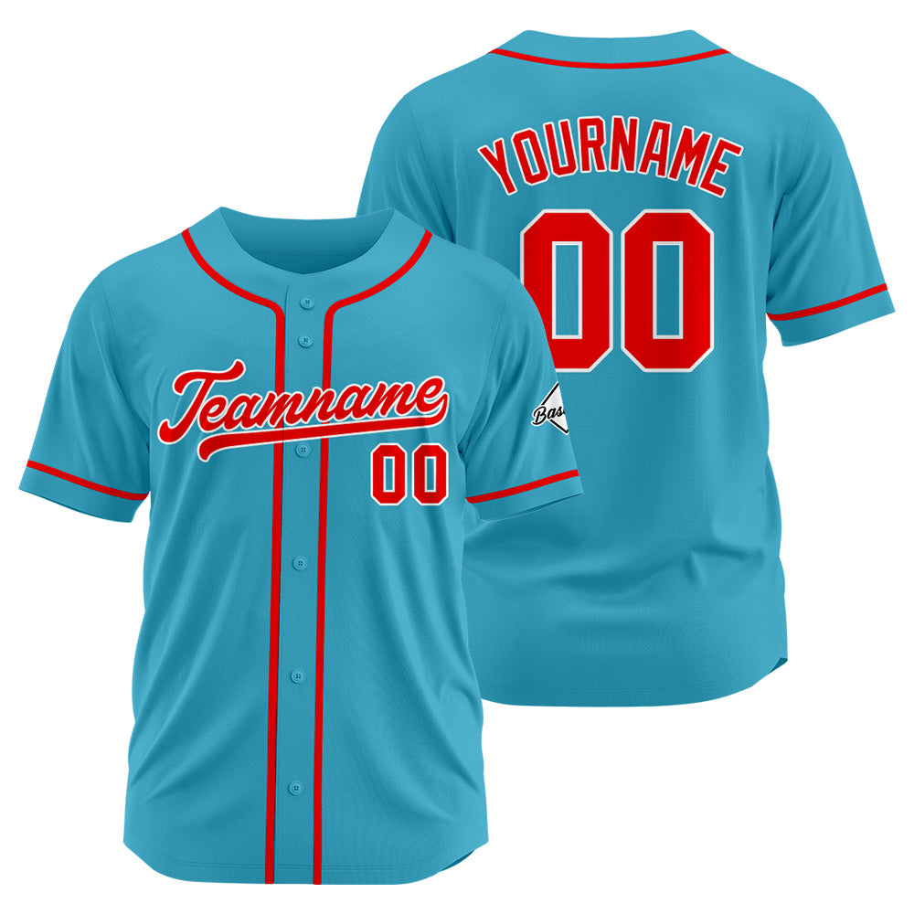 Camiseta de béisbol personalizada con diseño bordado & estilo hip hop & color azul claro-rojo