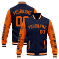 Chaqueta universitaria personalizada estilo Letterman para hombres-mujeres y jóvenes-color azul marino y naranja
