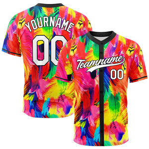 Dise?o personalizado de camiseta de béisbol con estampado completo y plumas coloridas