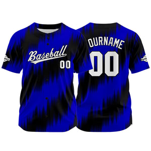 Camiseta de béisbol con dise?o personalizado estampado completo en negro y azul