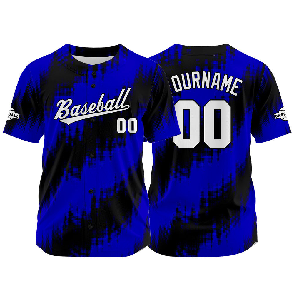 Camiseta de béisbol con dise?o personalizado estampado completo en negro y azul