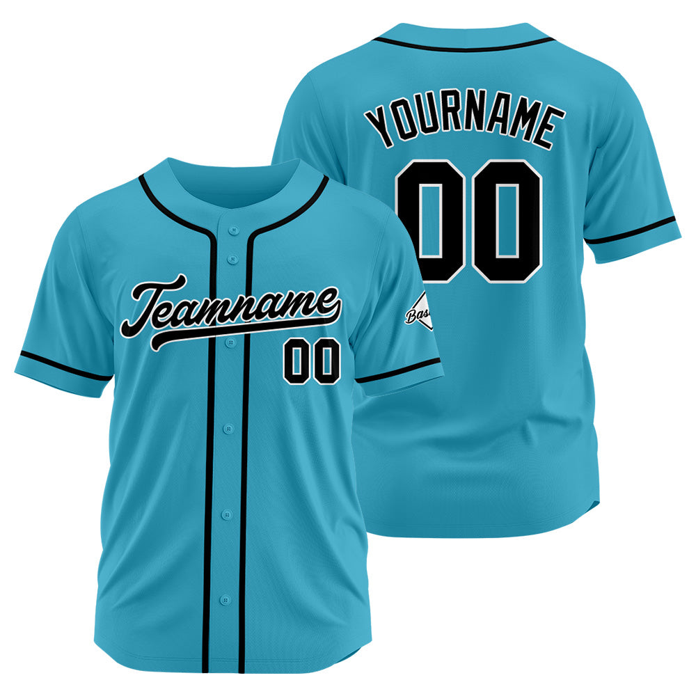 Camiseta de béisbol personalizada con diseño bordado & estilo hip hop & color azul claro y negro