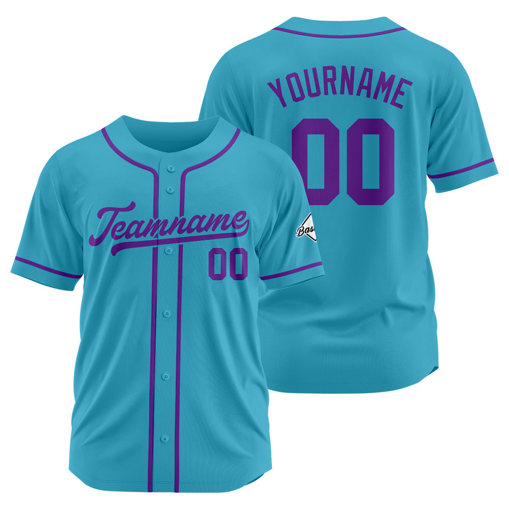Camiseta de béisbol personalizada con diseño bordado & estilo hip hop & color azul claro-morado