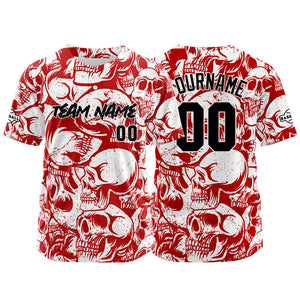 Camiseta de béisbol personalizada para hombres mujeres ni?os y jóvenes con bordados e impresión en rojo y blanco