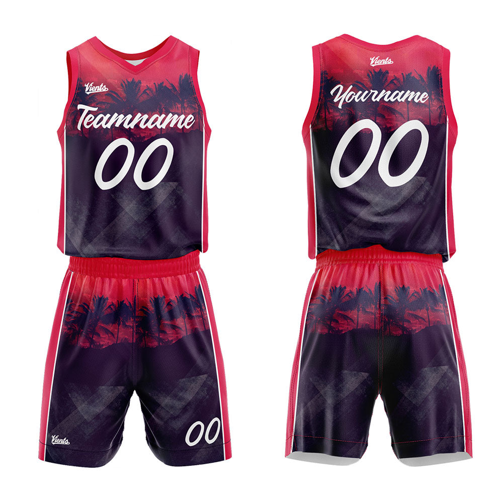 Uniforme de baloncesto personalizado de Sunset Coast con tu logotipo-nombre y número impresos