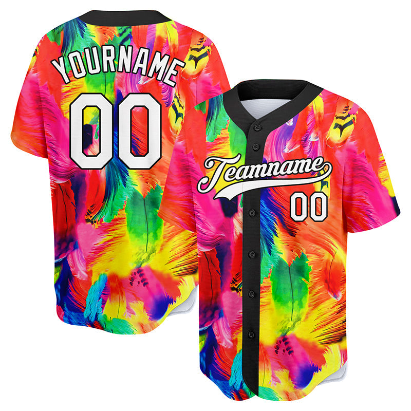 custom full print design authentic colorful feather baseball jersey