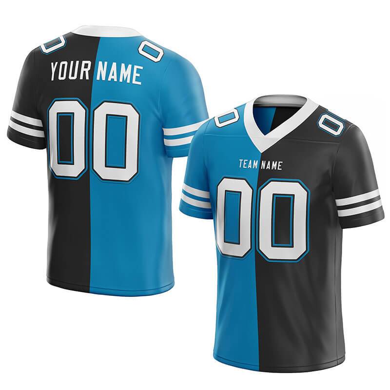 custom authentic split fashion football jersey blue-black-white mesh