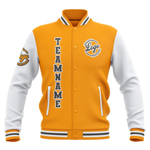 Chaquetas universitarias impermeables personalizadas en amarillo-blanco y gris con nombre-número y logotipo bordados