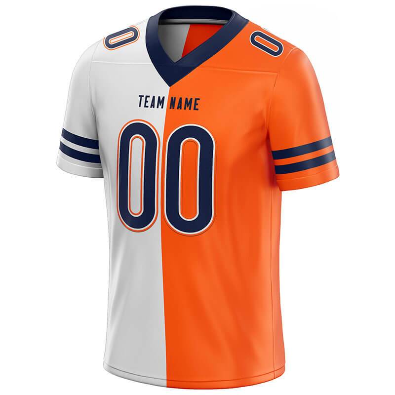 custom authentic split fashion football jersey white-navy-orange mesh