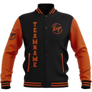 Chaquetas universitarias impermeables negras y naranja oscuro personalizadas con nombre-número y logotipo bordados a medida