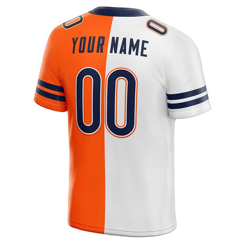 custom authentic split fashion football jersey white-navy-orange mesh