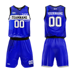Uniforme de baloncesto azul personalizado con tu logotipo-nombre y número impresos