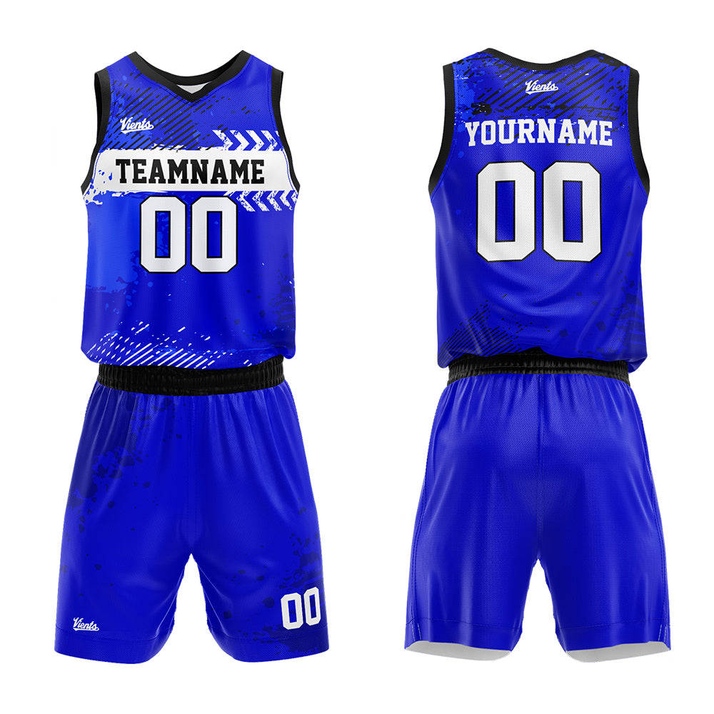 Uniforme de baloncesto azul personalizado con tu logotipo-nombre y número impresos