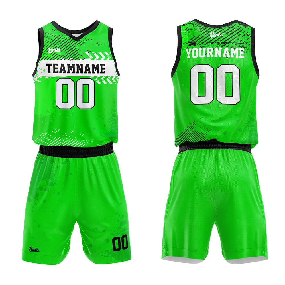 Uniforme de baloncesto verde personalizado con tu logotipo-nombre y número impresos