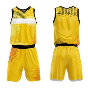 Uniforme de baloncesto amarillo personalizado con tu logotipo-nombre y número impresos