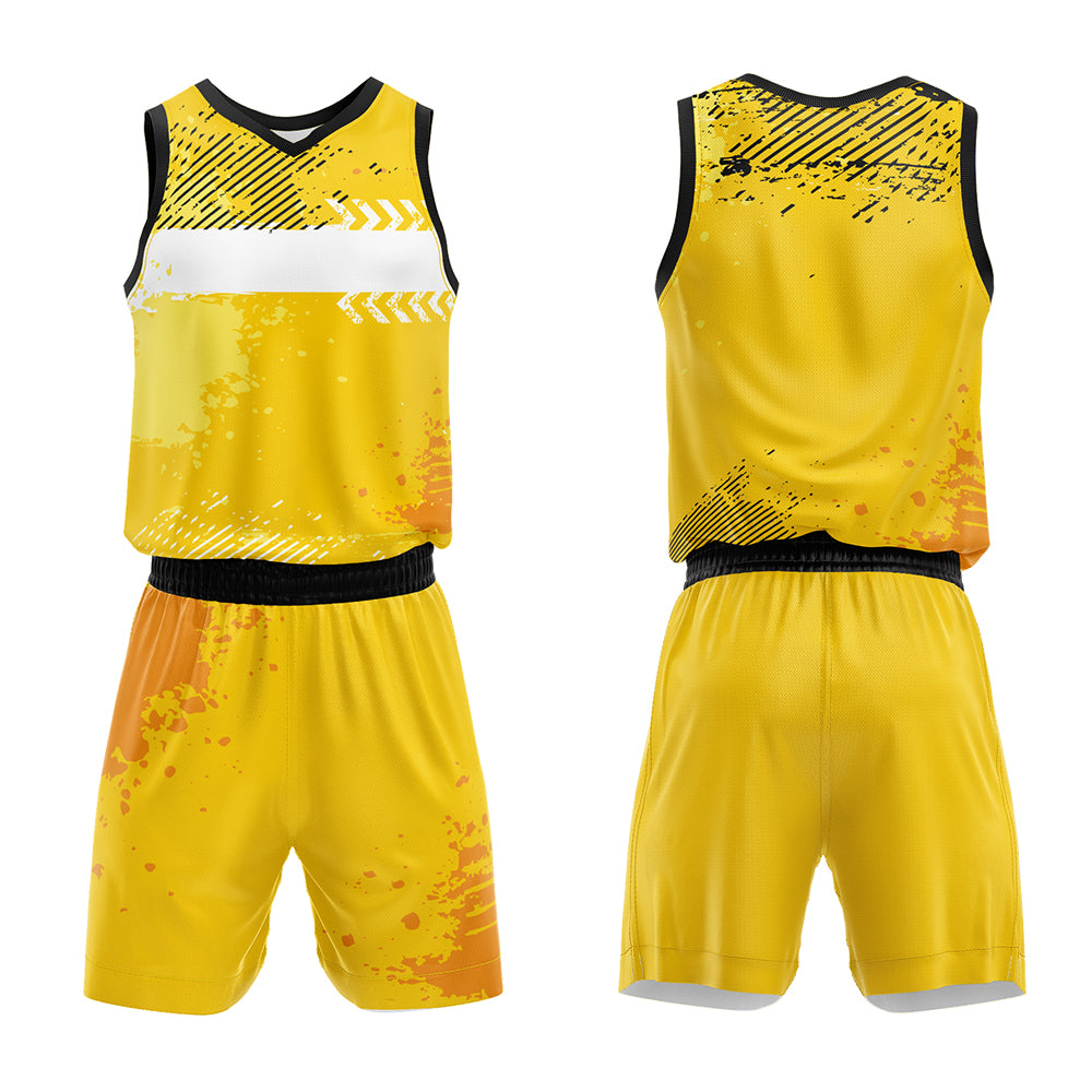 Uniforme de baloncesto amarillo personalizado con tu logotipo-nombre y número impresos